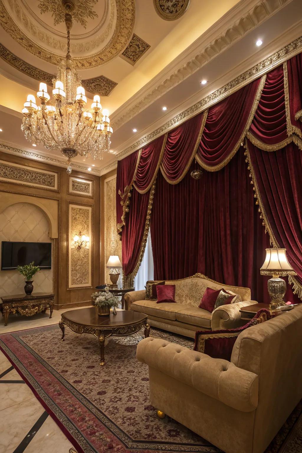 Soft coverings add opulence and luxury.