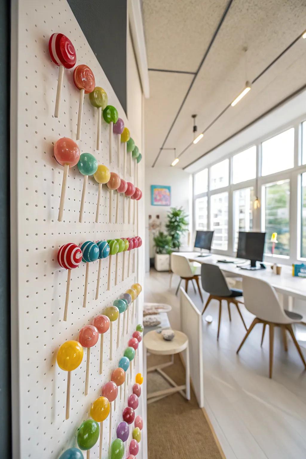 Wall-mounted displays transform sugary gems into eye-catching wall artwork.