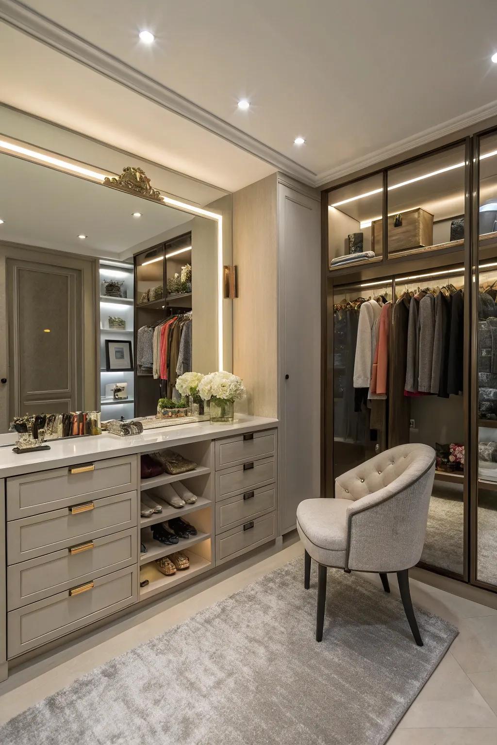 A grooming zone adds luxury and functionality.