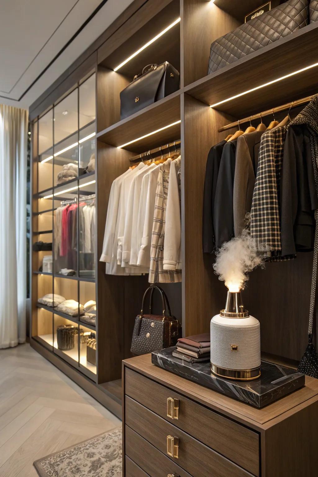 An aerosol dispenser adding a signature scent to the luxury closet.