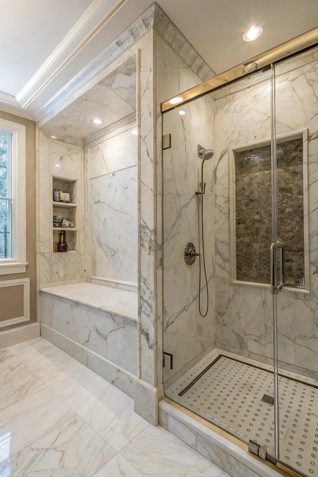 Extending stone beyond the recess creates an expansive look.