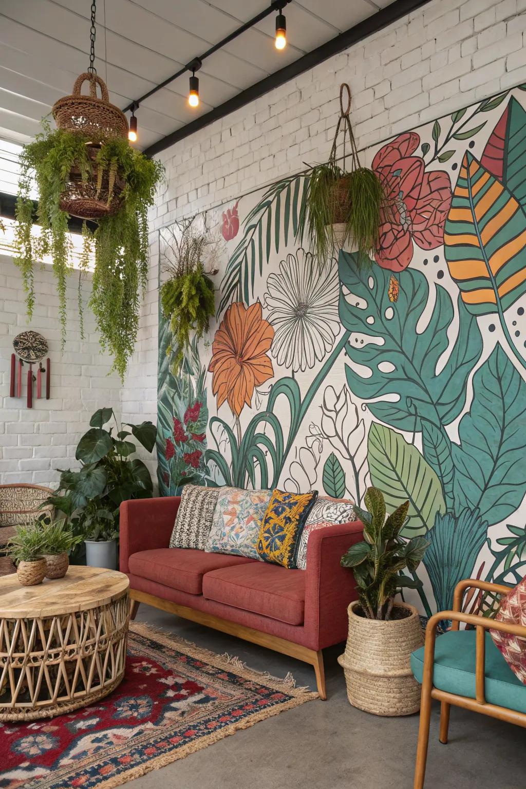 A custom mural adds inspiration and beauty to this space.