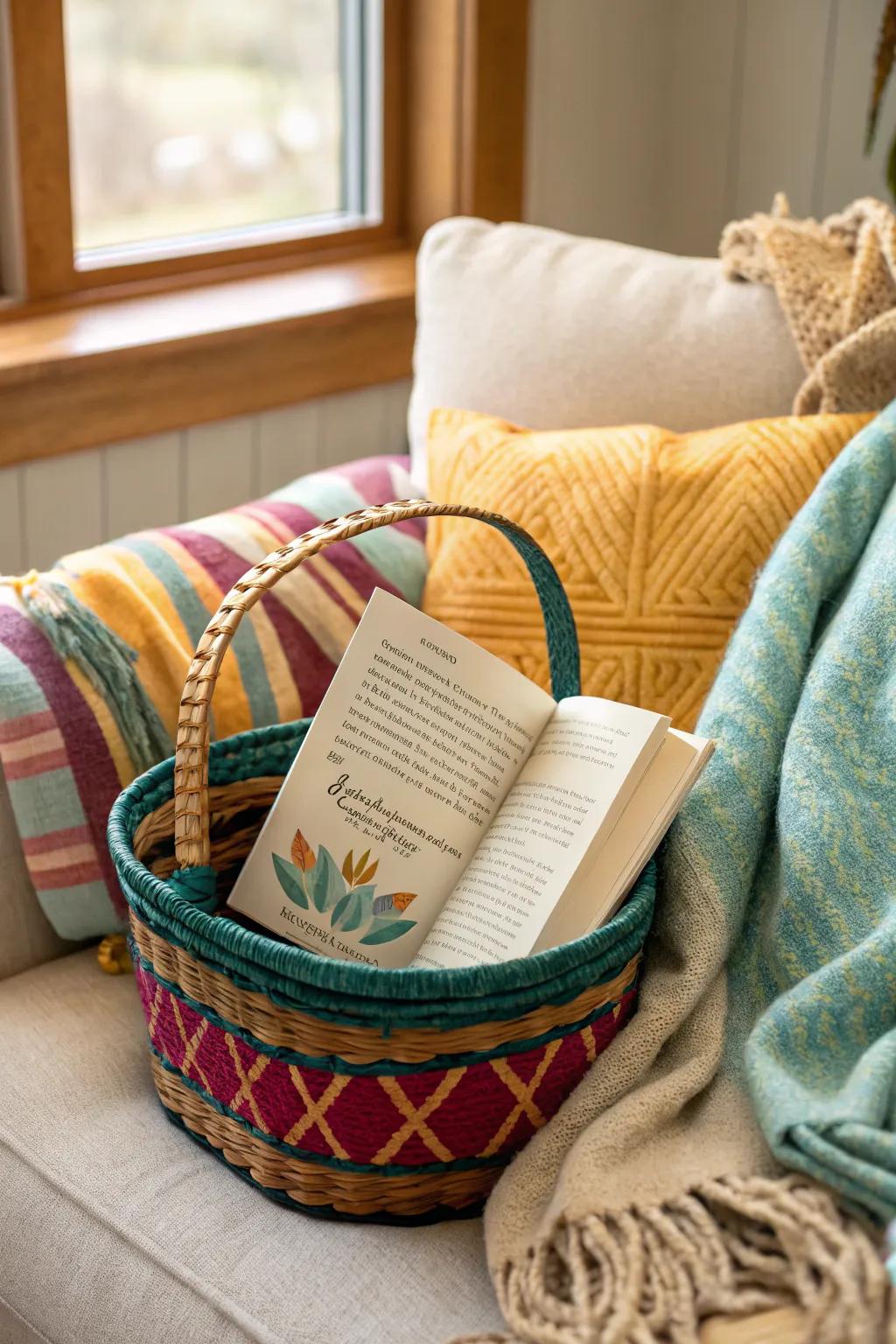 A bookworm’s May basket designed for an afternoon of cozy reading.
