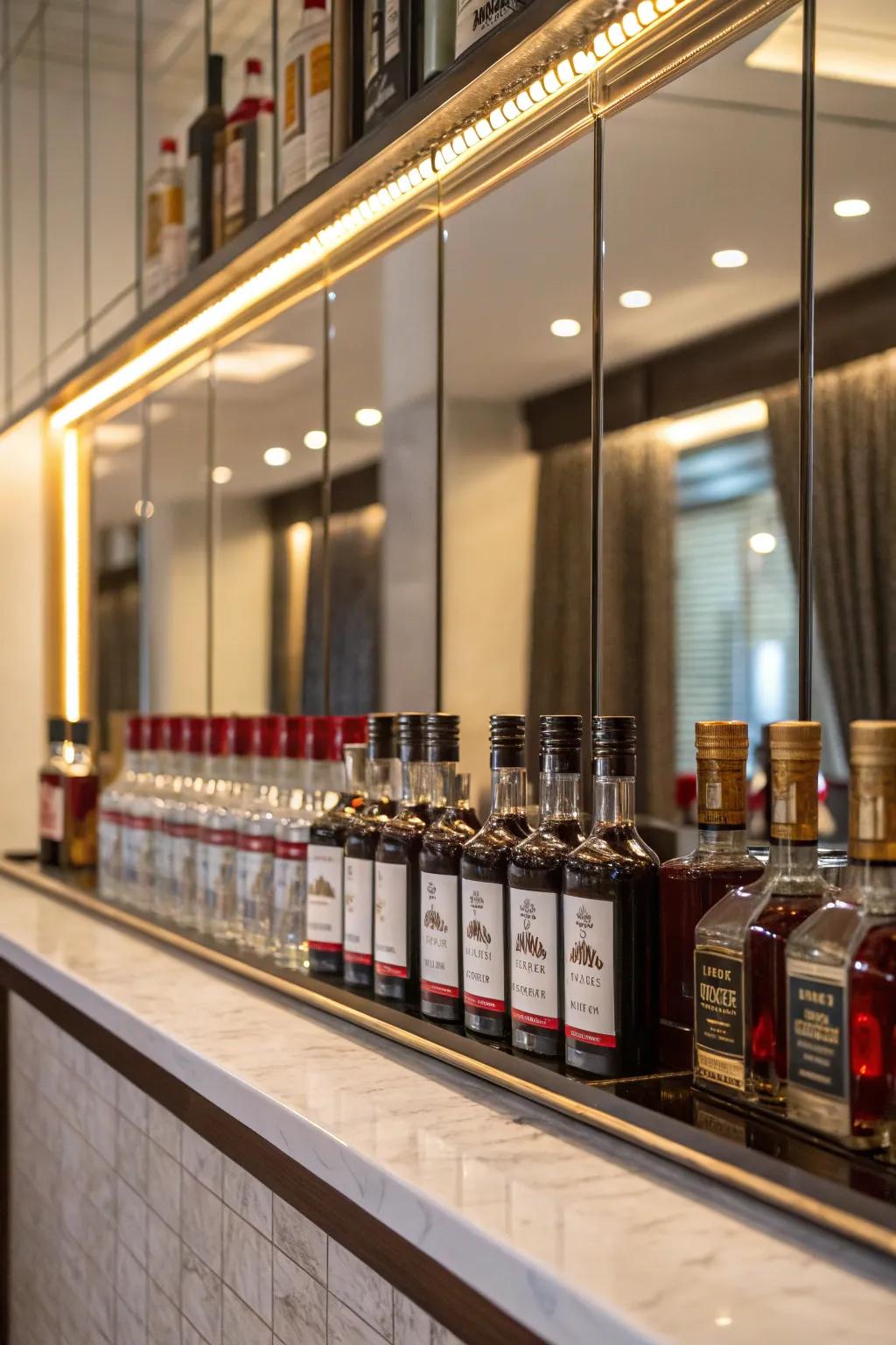 A reflective foundation yielding an expansive visual result for mini liquor bottles.