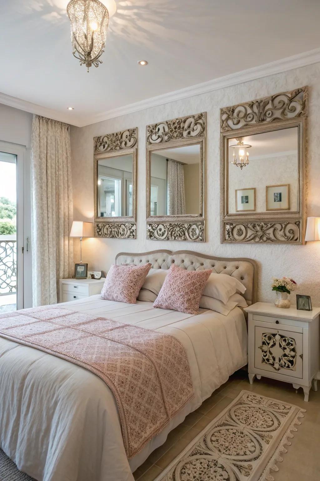 Mirrors enhance space and light in your bedroom.