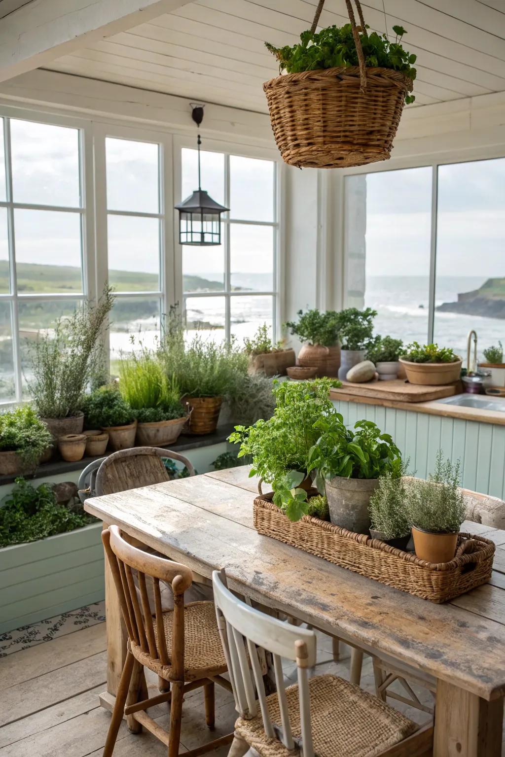 Vegetation contributes originality and energy to this kitchen.