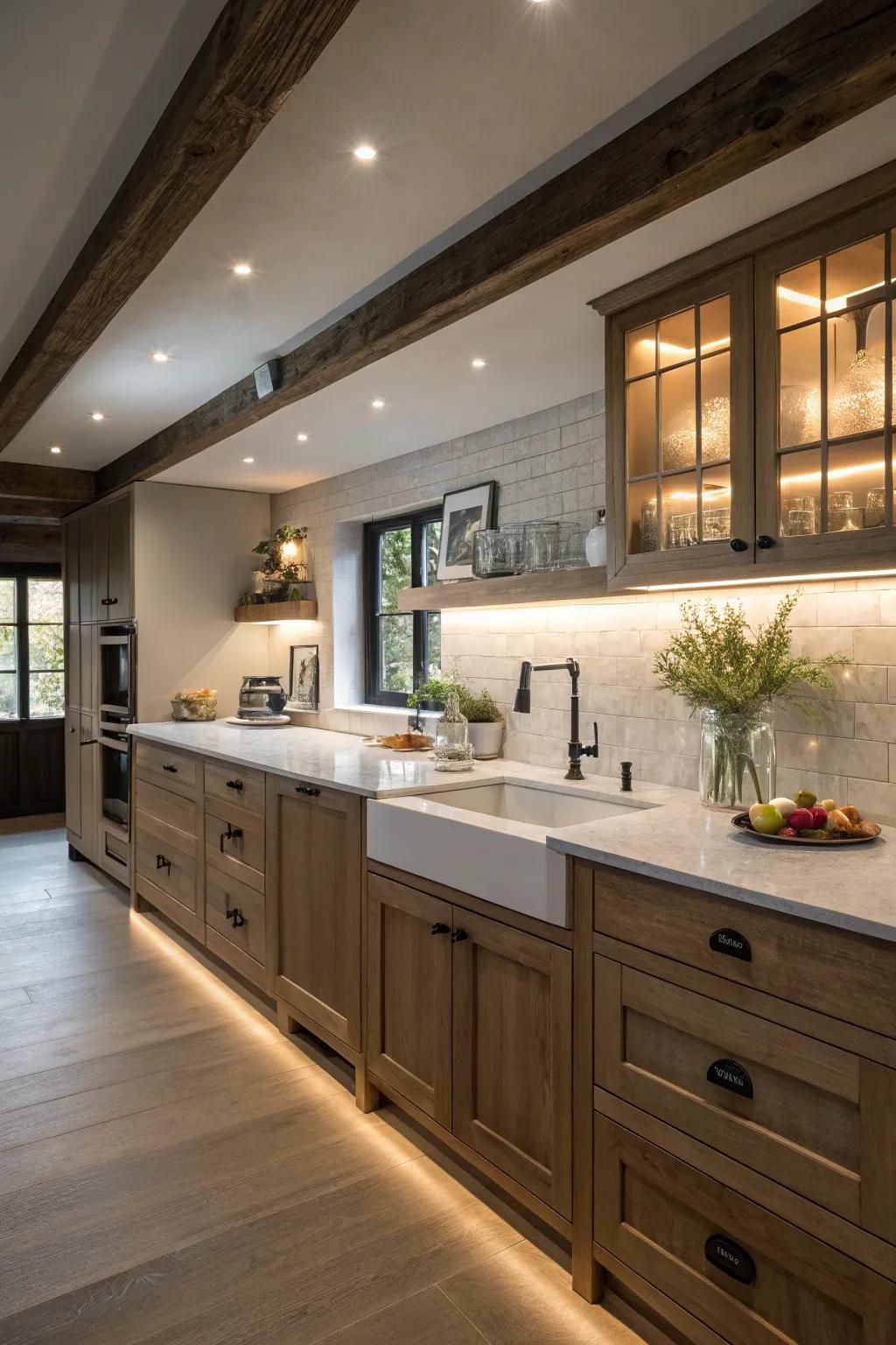 Under-cabinet lighting integrates convenience and style.