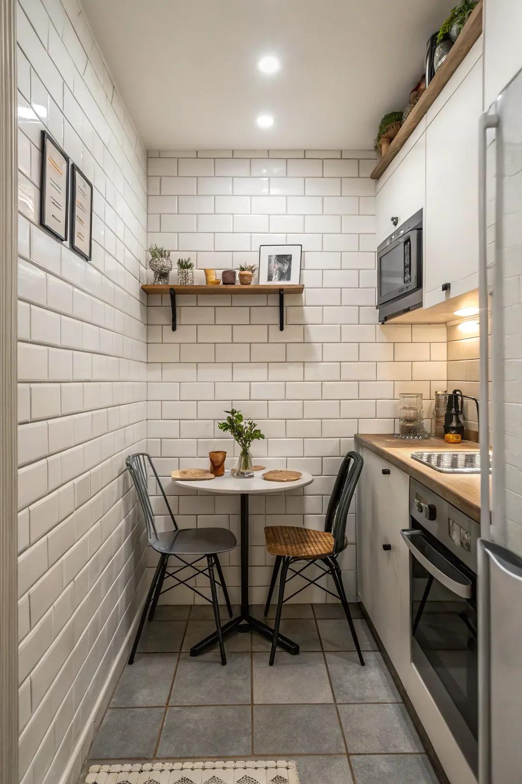 Subway tiles offering versatile style in a small kitchen