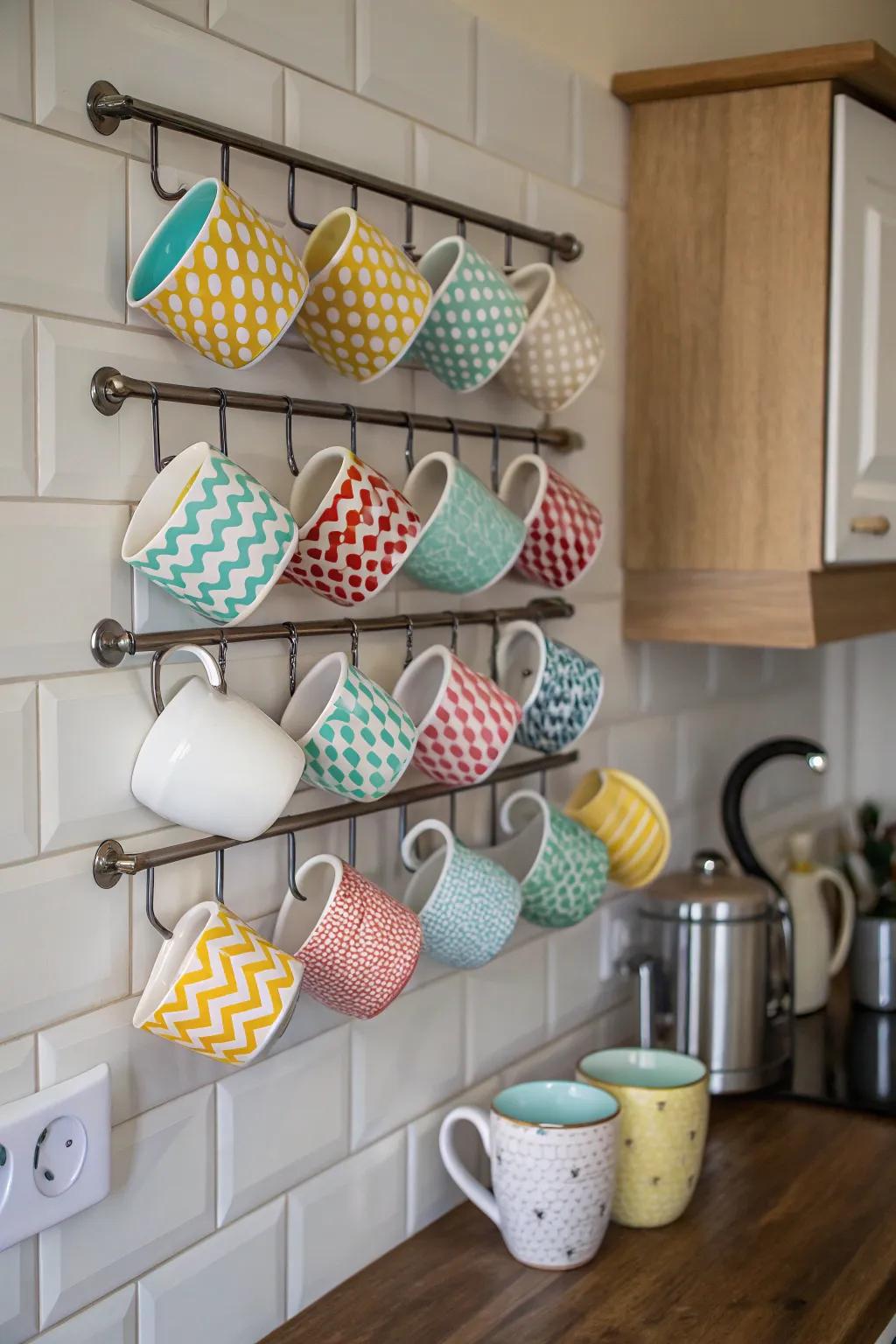 Make a bold statement with a chevron-patterned mug wall.