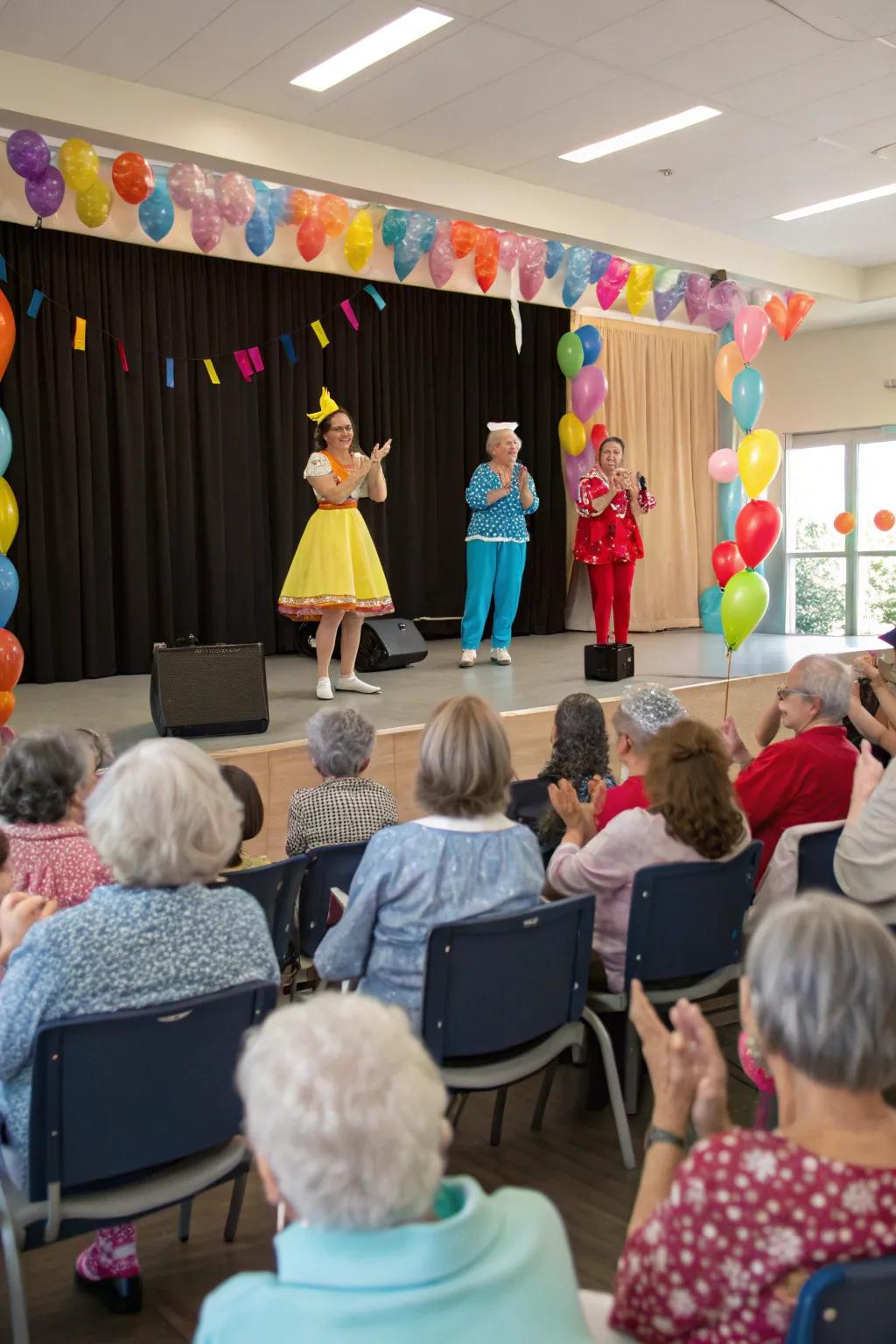 Residents showcasing their talents in a Valentine's Day talent exhibition.
