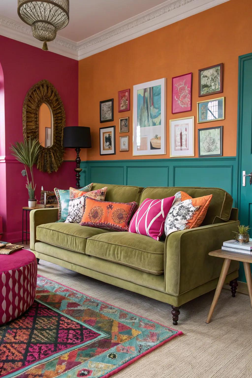 Unexpected hue combinations fashion a striking and singular appearance.