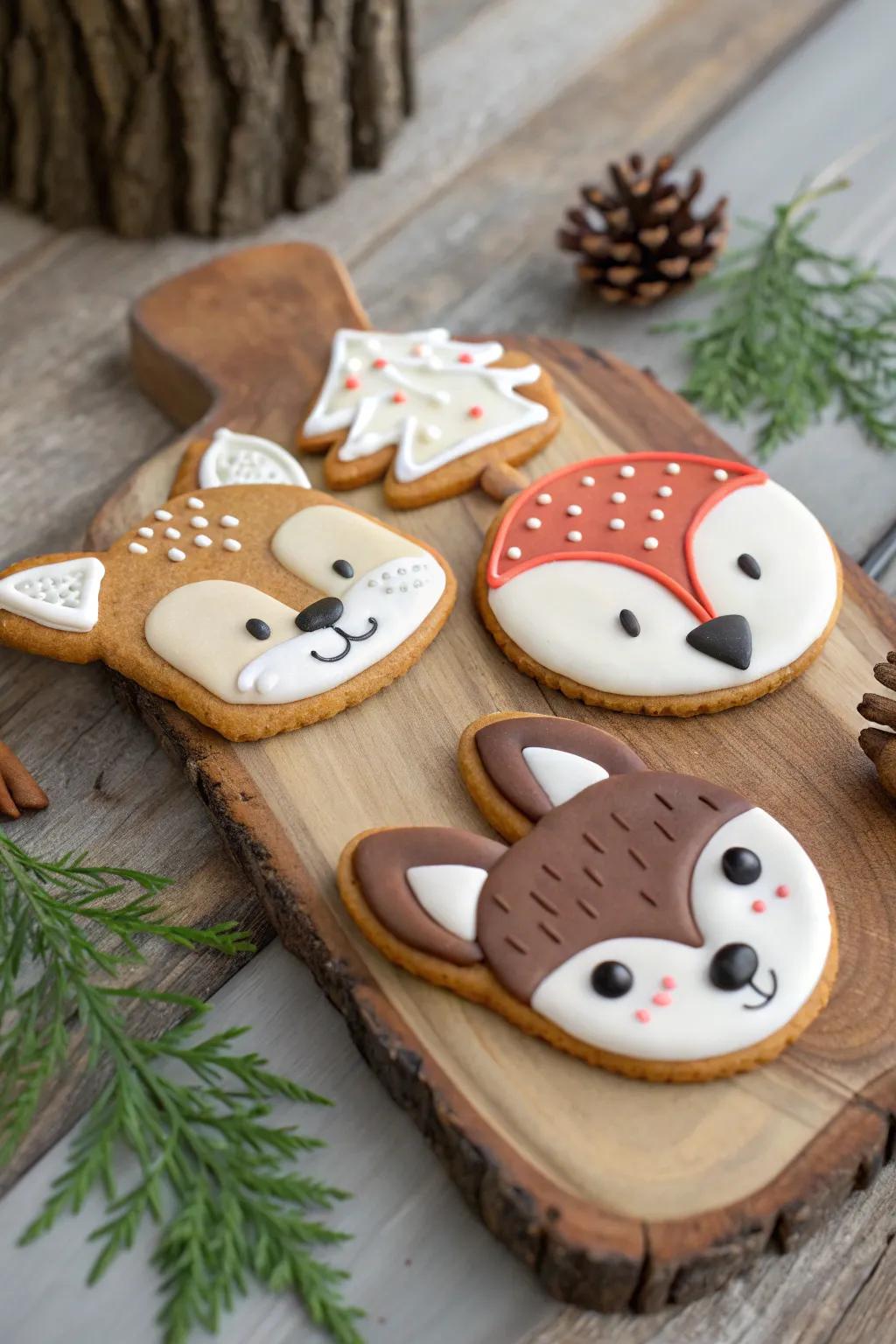 Forest creature biscuits bringing the woodland atmosphere to the celebration.
