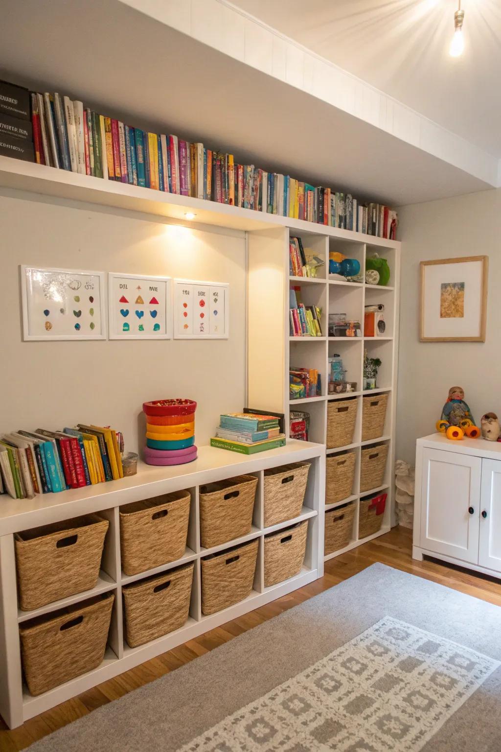 Upright shelving maximizes small spaces.
