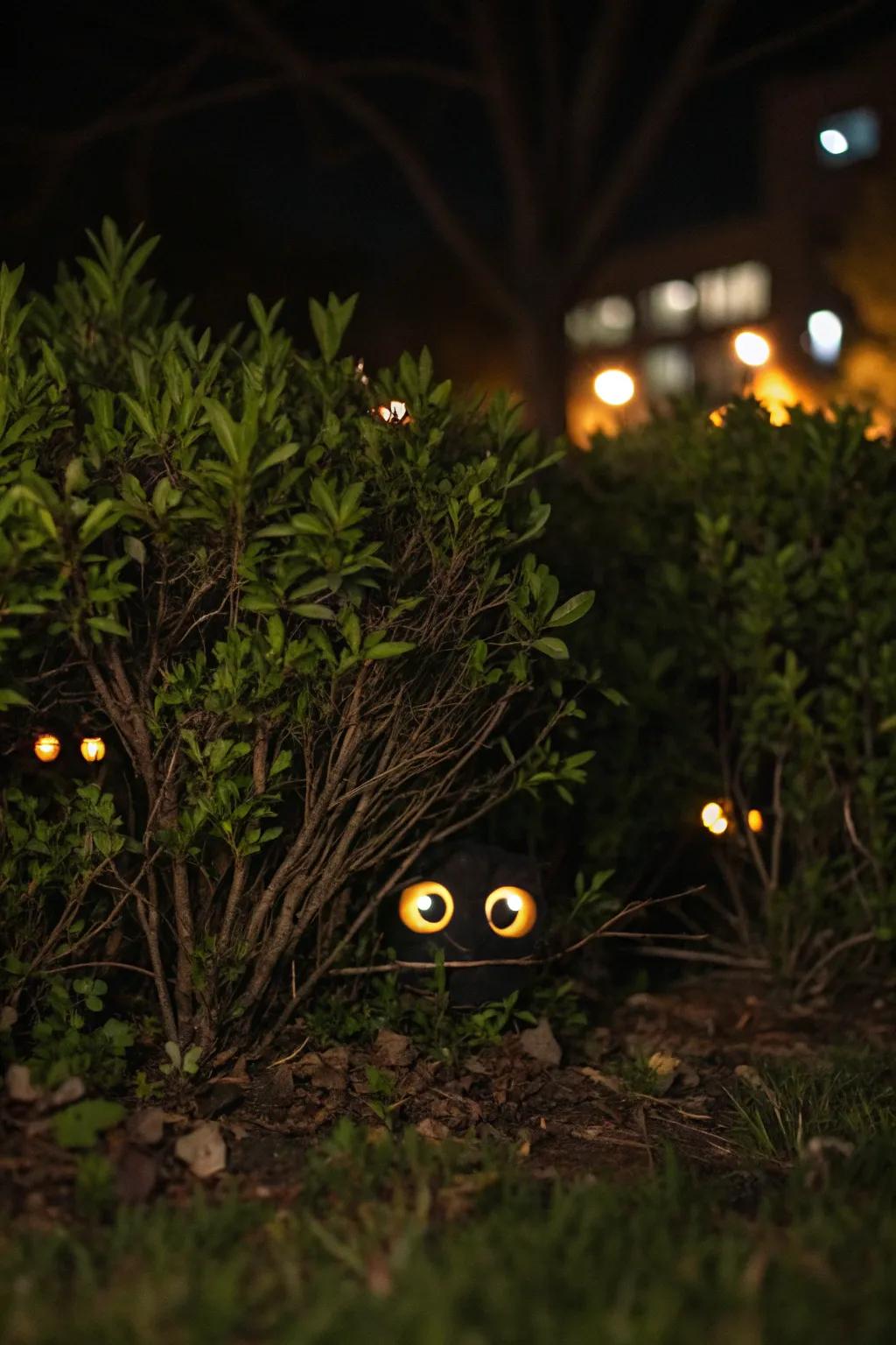 Eerie orbs peering from the darkness, appending a playful scare.