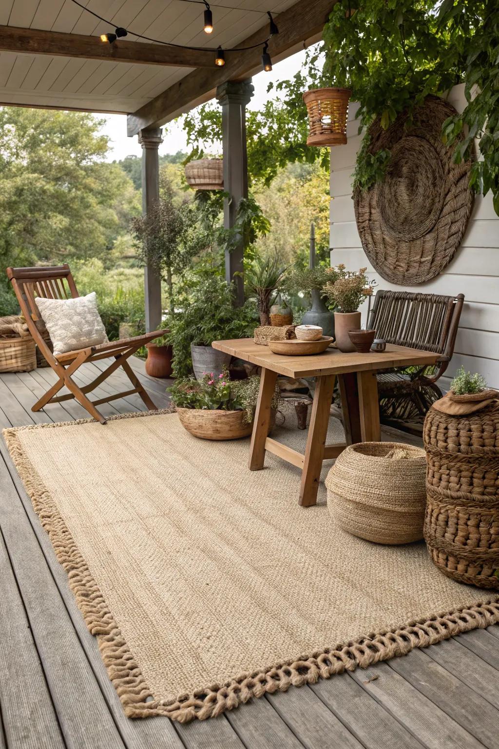 Rustic charm using natural-fiber designs.