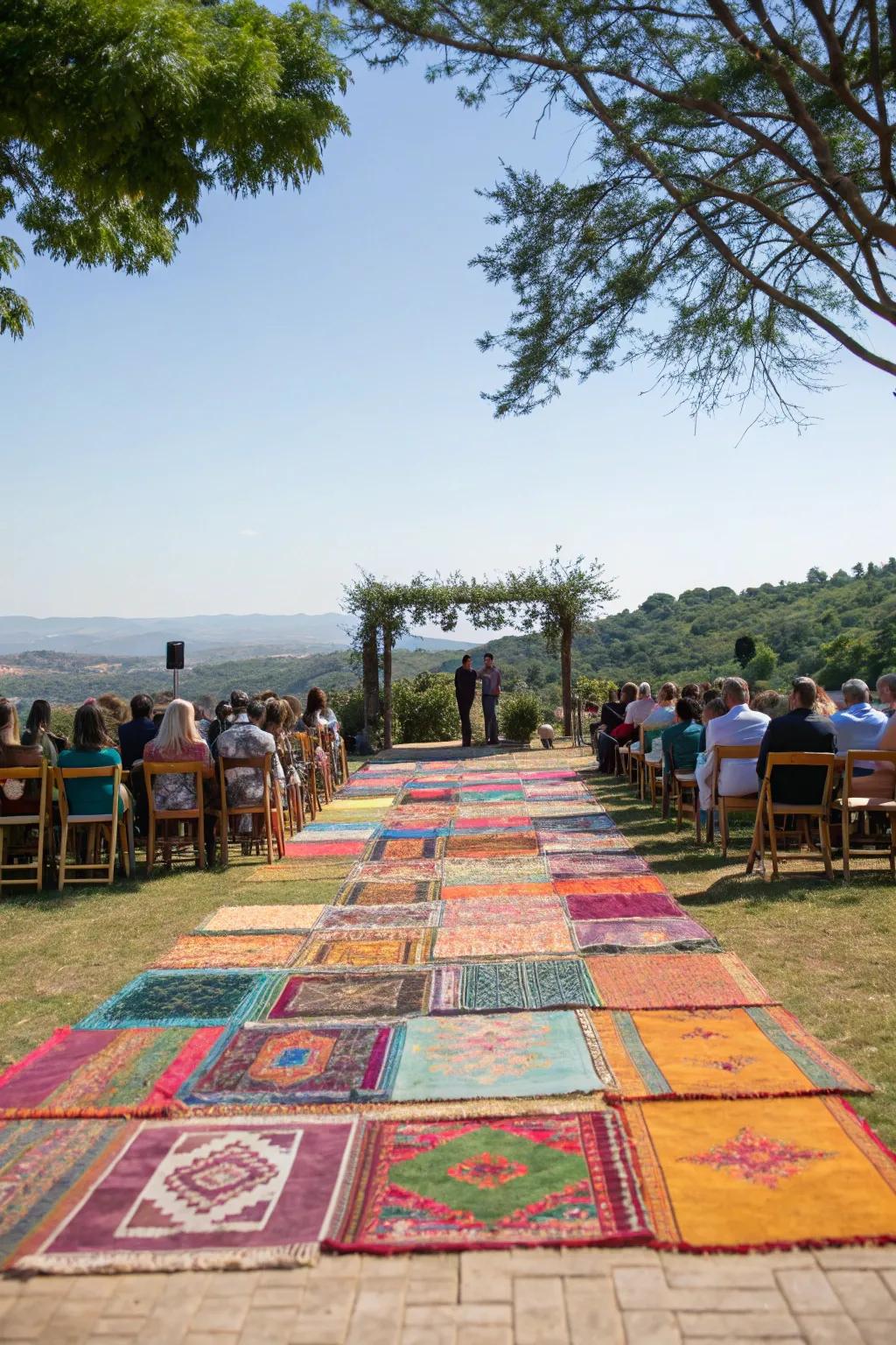Identify spaces using stylish exterior rugs.