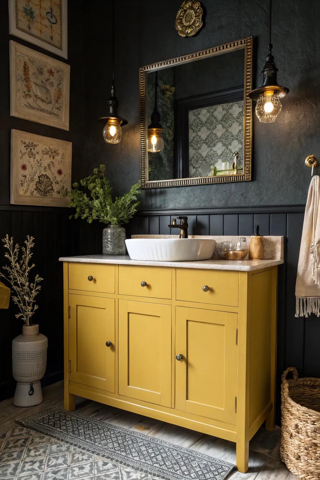 Spiced vanities contribute retro charm.