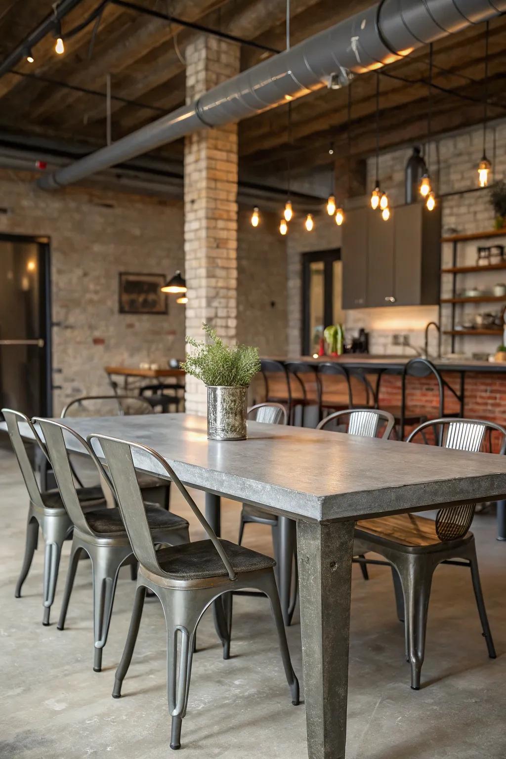 Faux stone paint gives your table a modern edge.