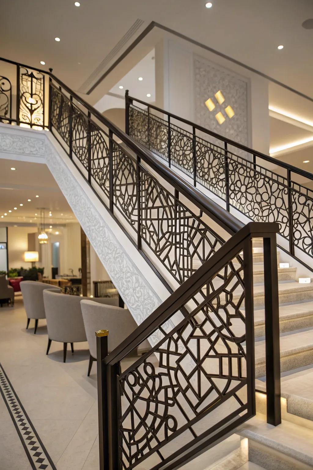 Geometric motifs transform railings into modern art.