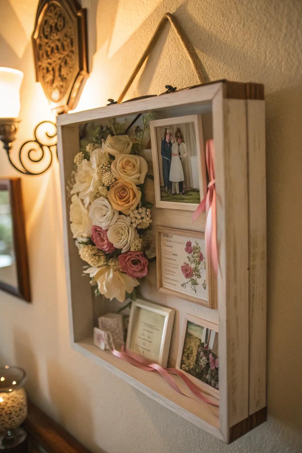 A shadow box preserving memories in a three-dimensional display.