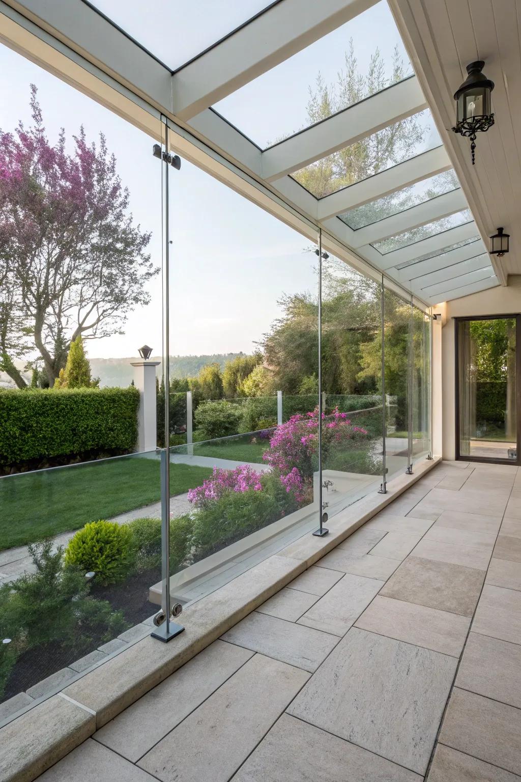 Glass wind blocks shelter without occluding the view.