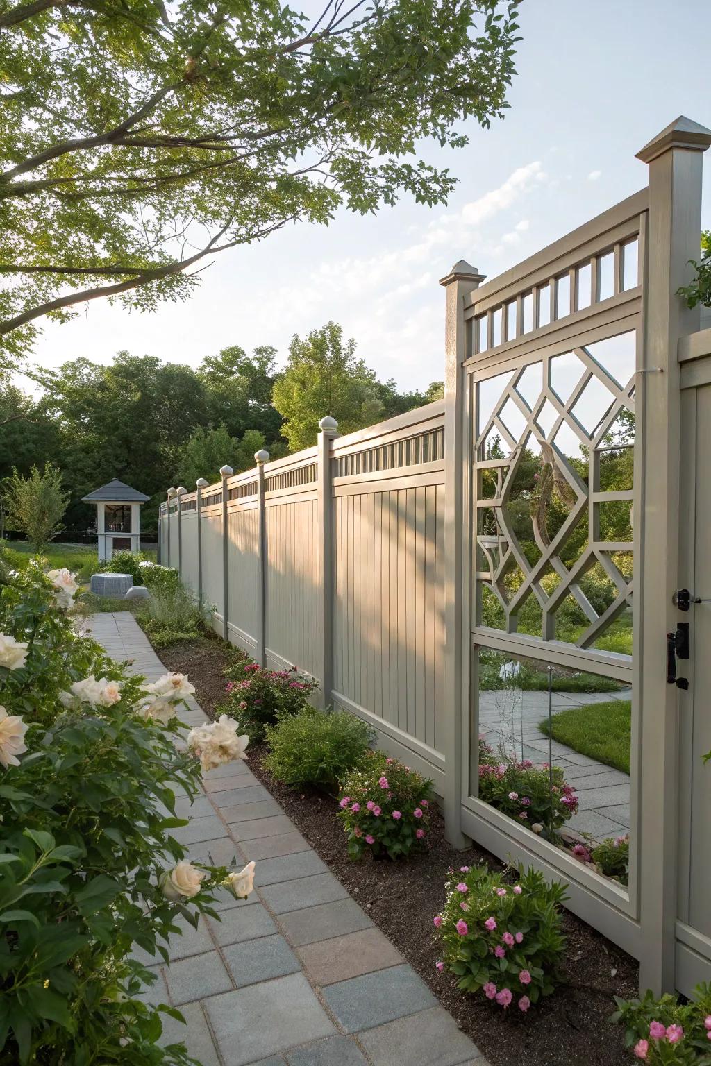 Reflective accents amplify light and space on patios.