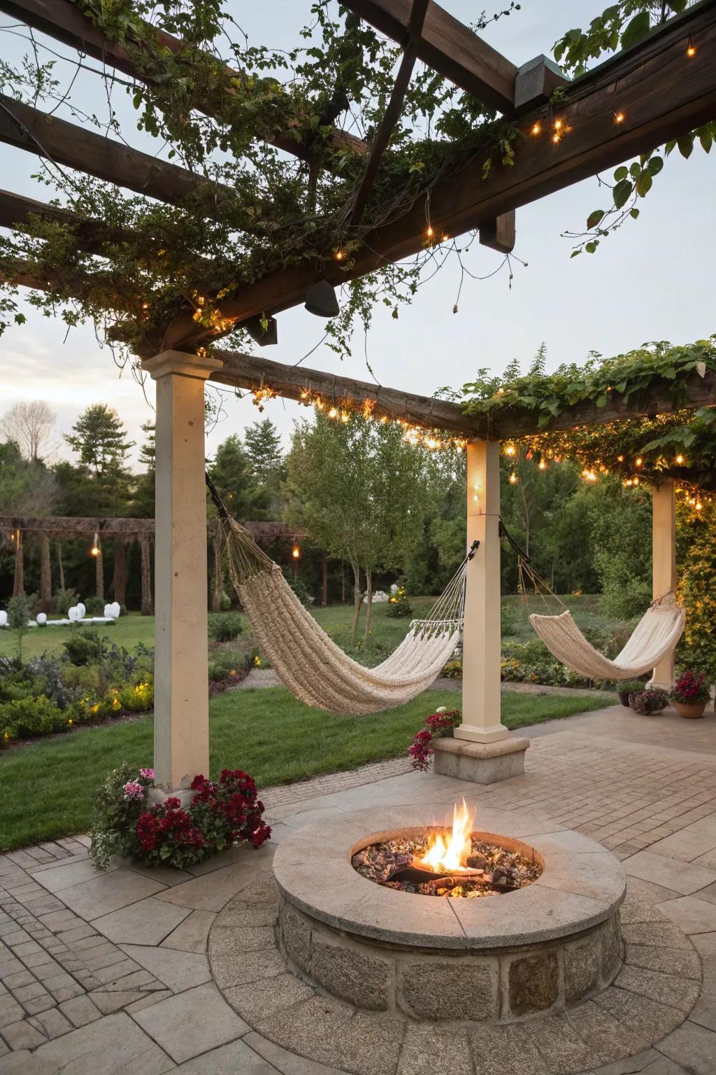 Unwind in style with hammocks beneath your pergola.