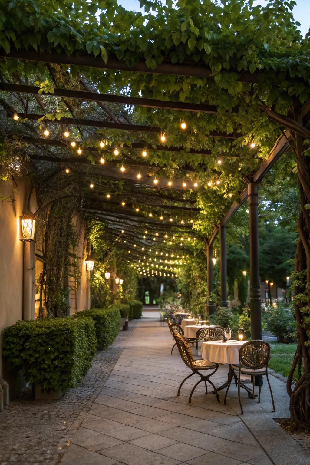 Garland lights enhance a European charisma and ambiance.