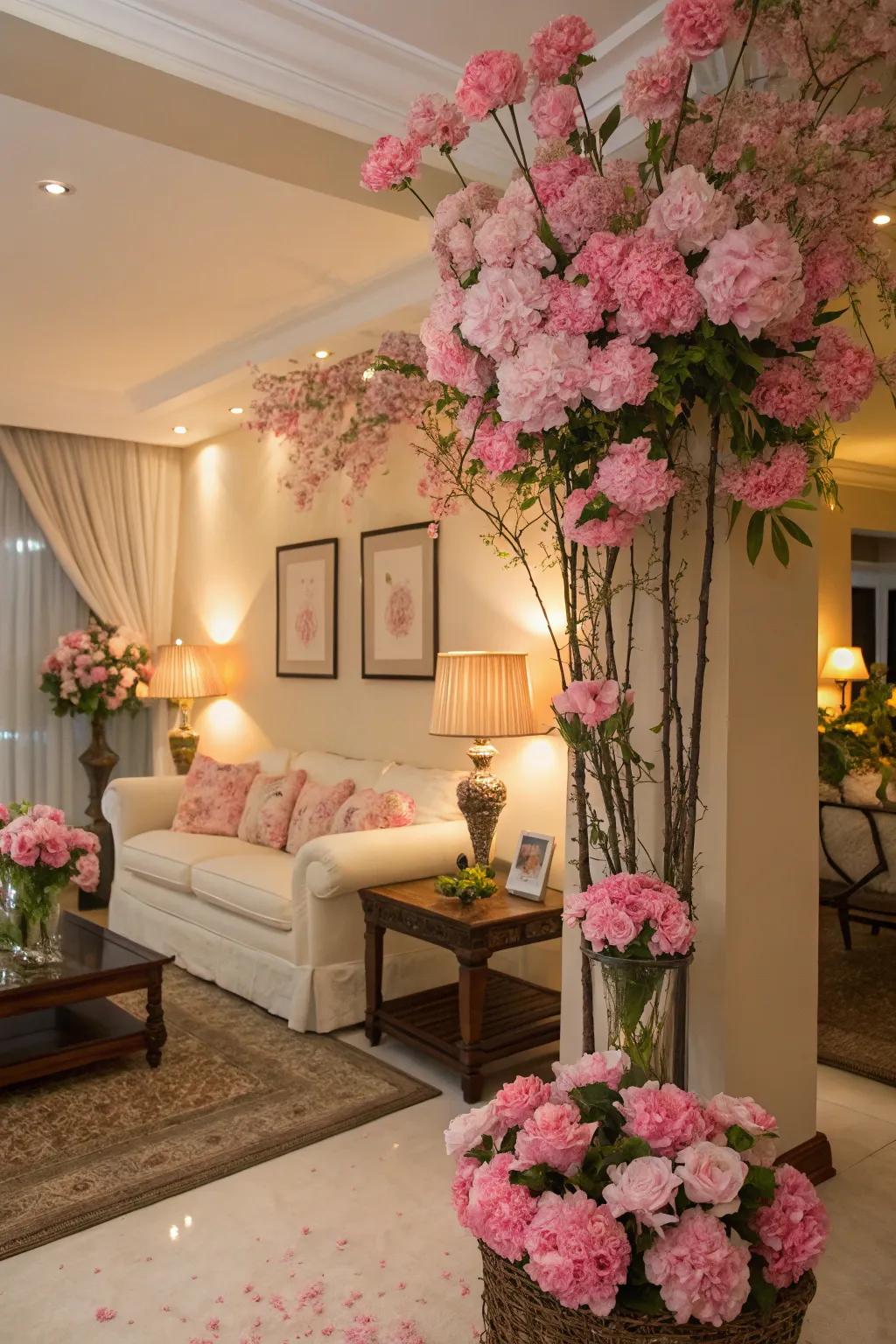 Rose blooms incorporate hue and vitality into the family space.