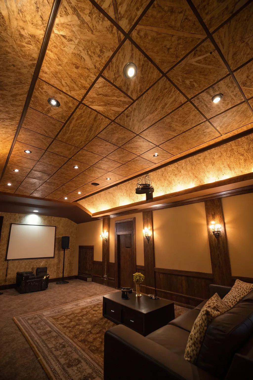 A room where feature illumination transforms a plywood ceiling into a magical feature.