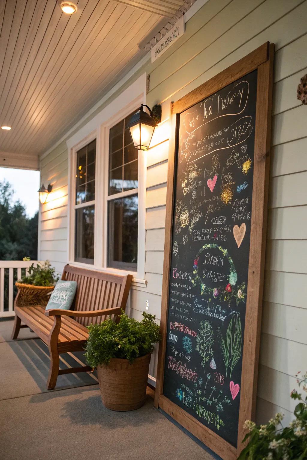 An interactive writing surface adds a personal touch to the porch.