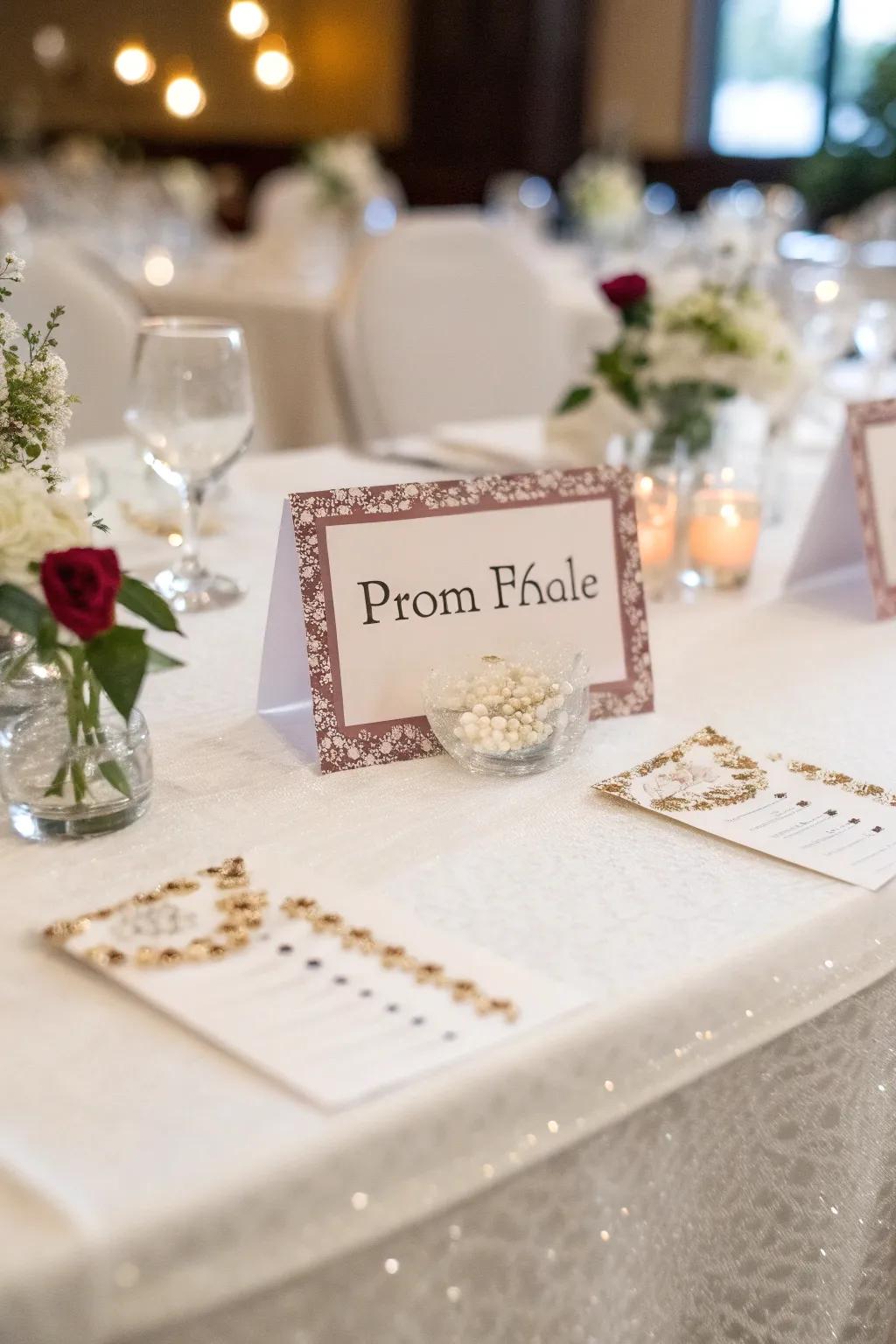Individualized seating notices introduce a special gesture to your prom tables.