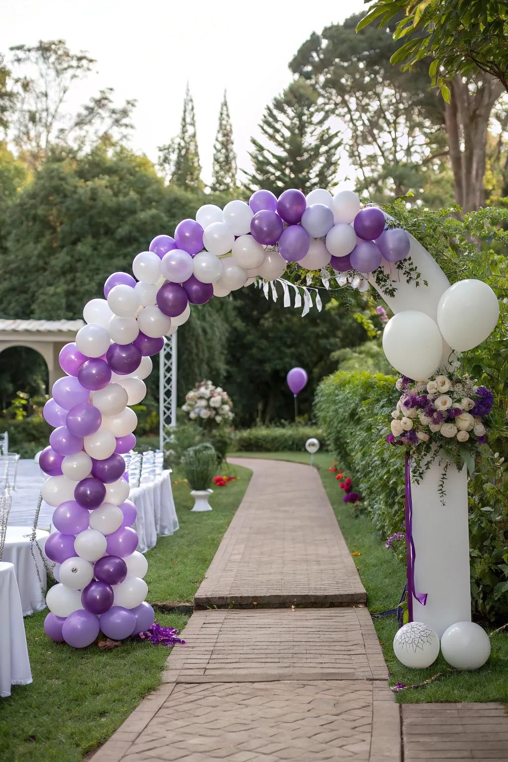 A balloon arch adds a playful and inviting atmosphere.