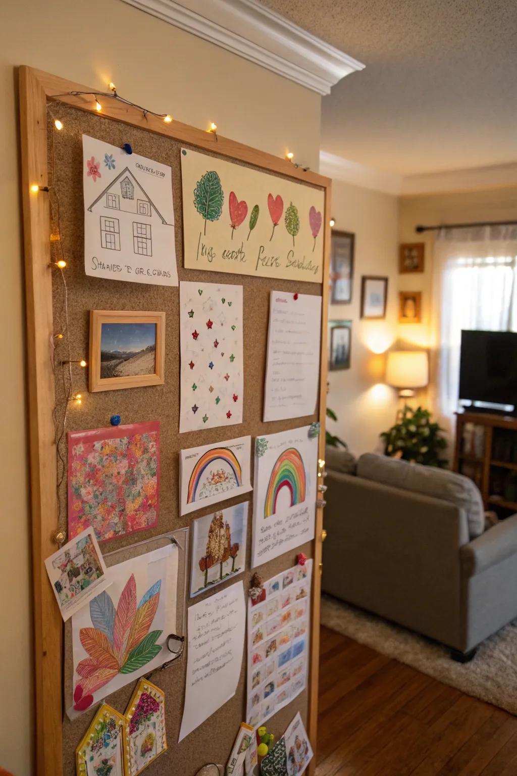 An artistic board displaying inventive arts and crafts projects.