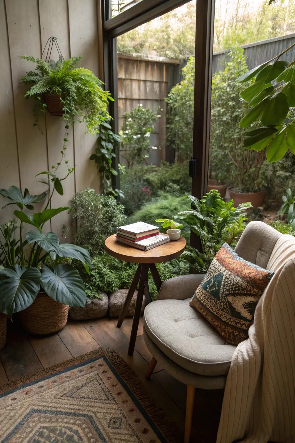 A refreshing touch to the reading space by adding nature.
