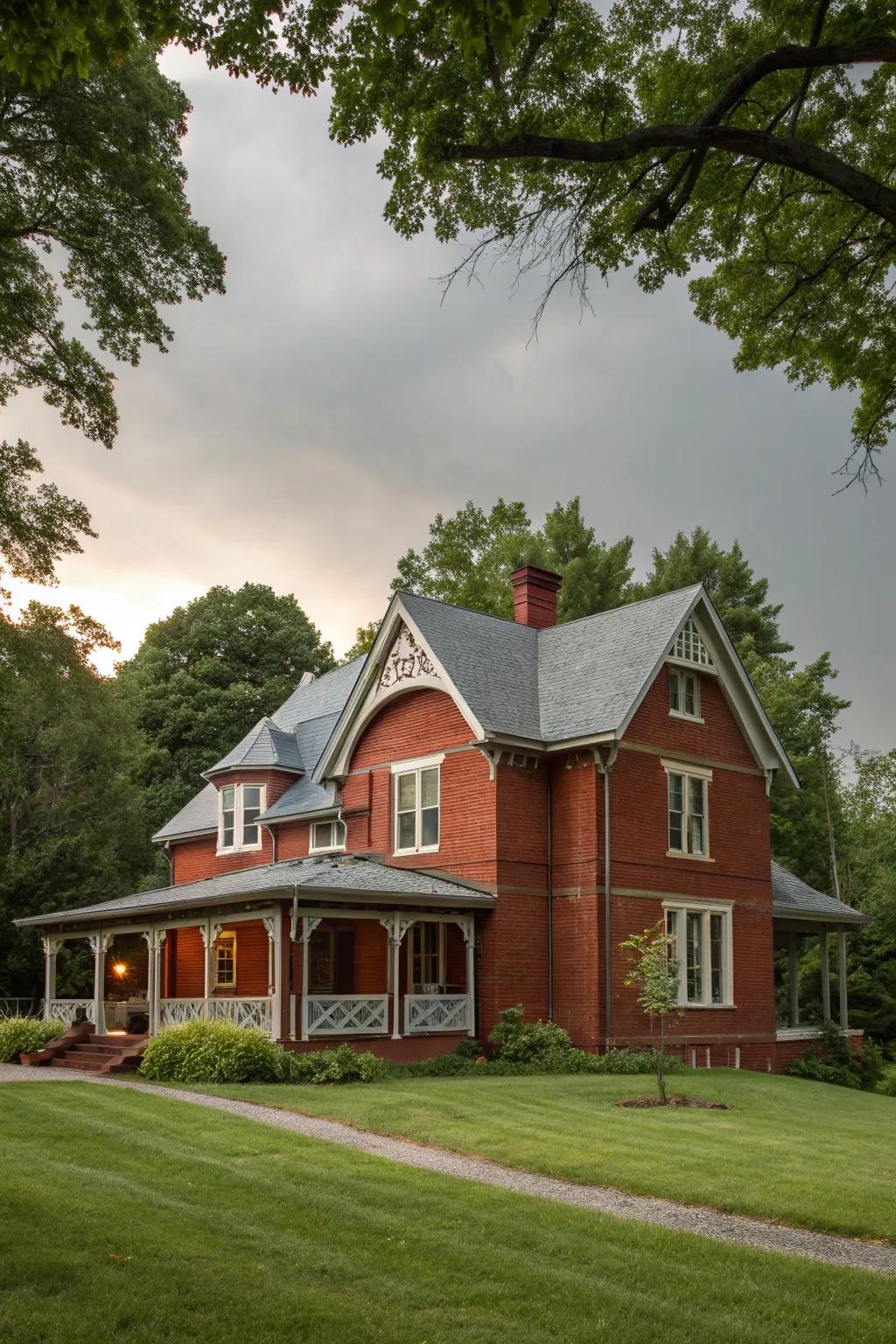 Pearl gray trim provides a subtle and serene complement to red brick.