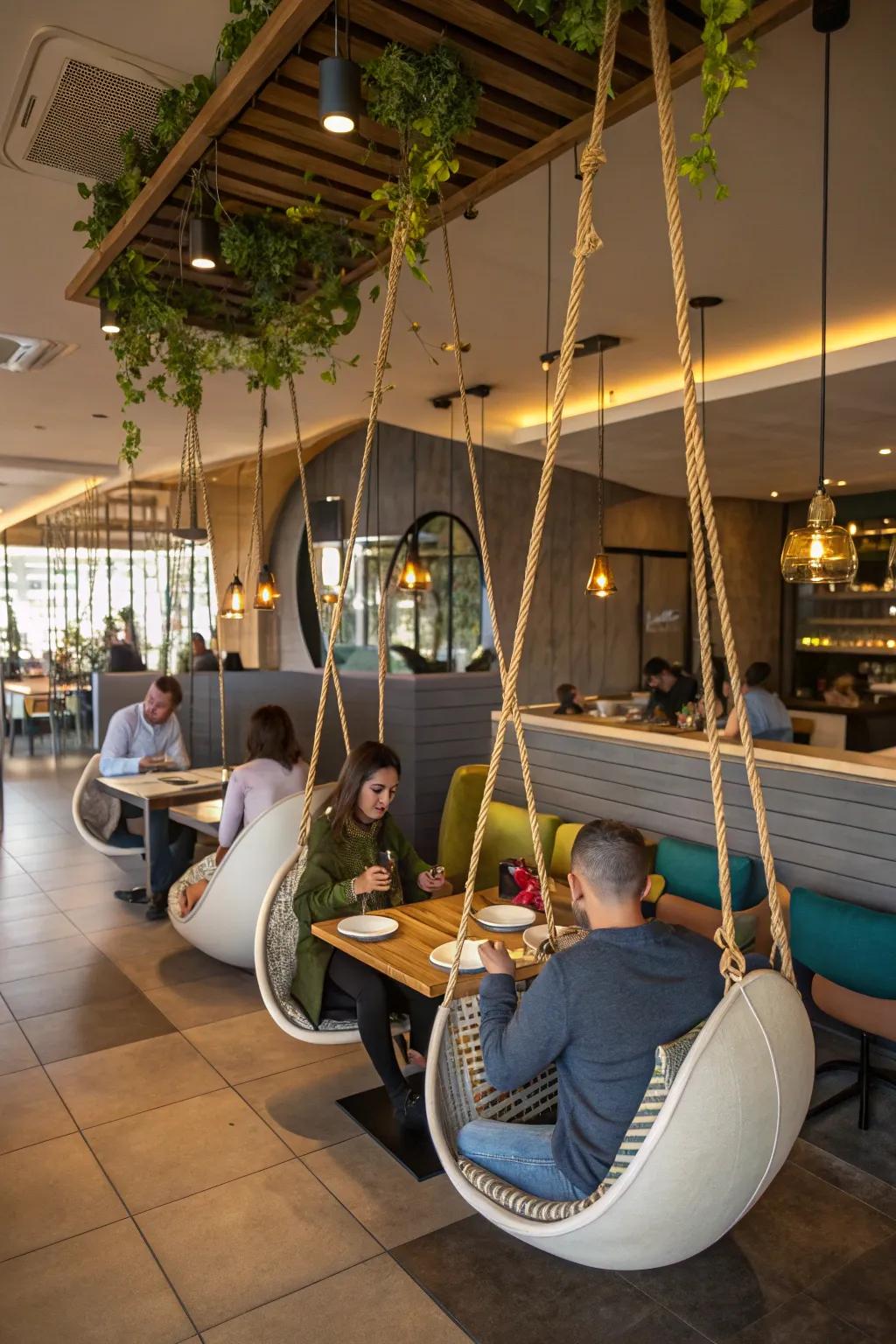 Creative seating choices both surprise and delight restaurant guests.