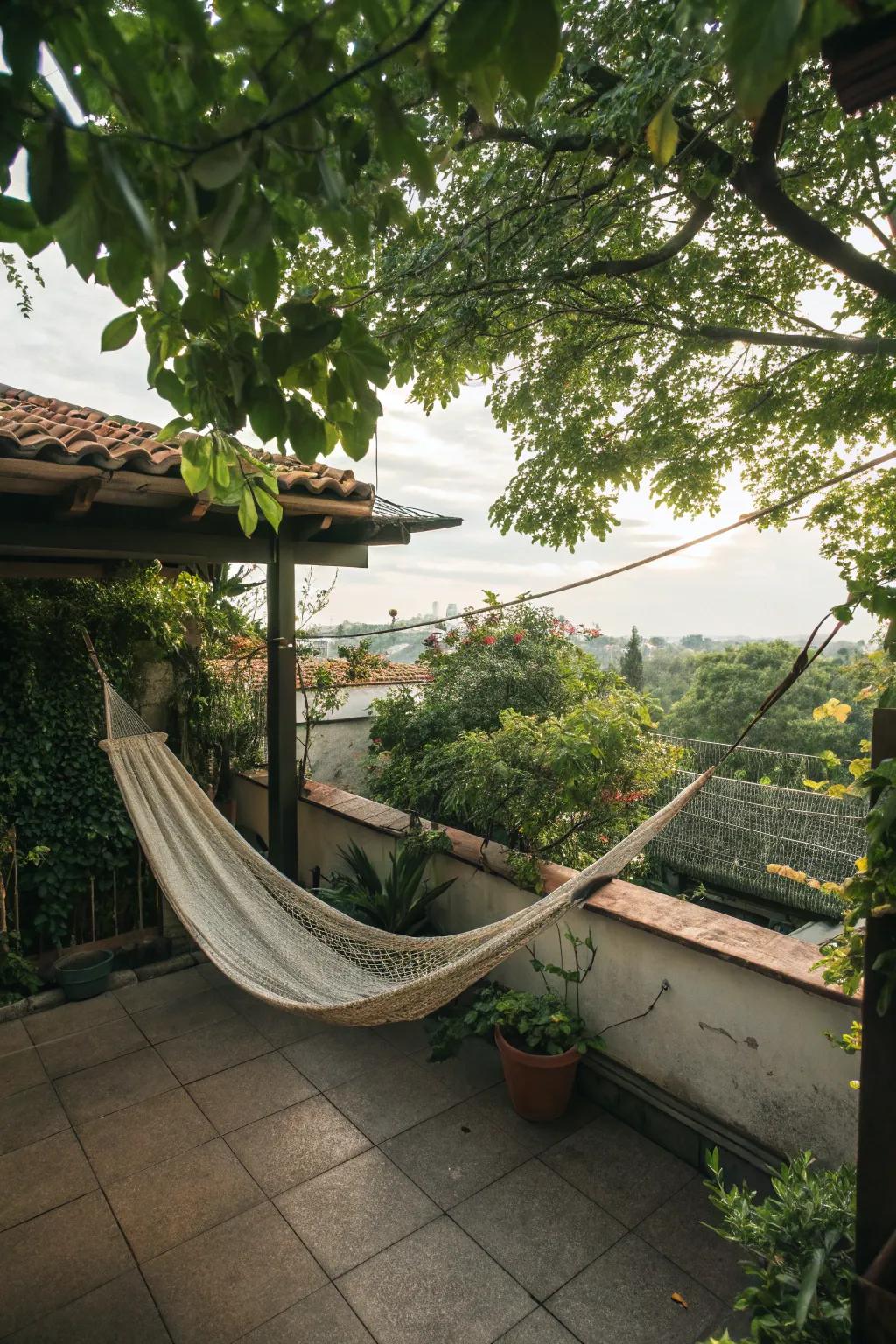 Discover serenity via a snug hammock recess.
