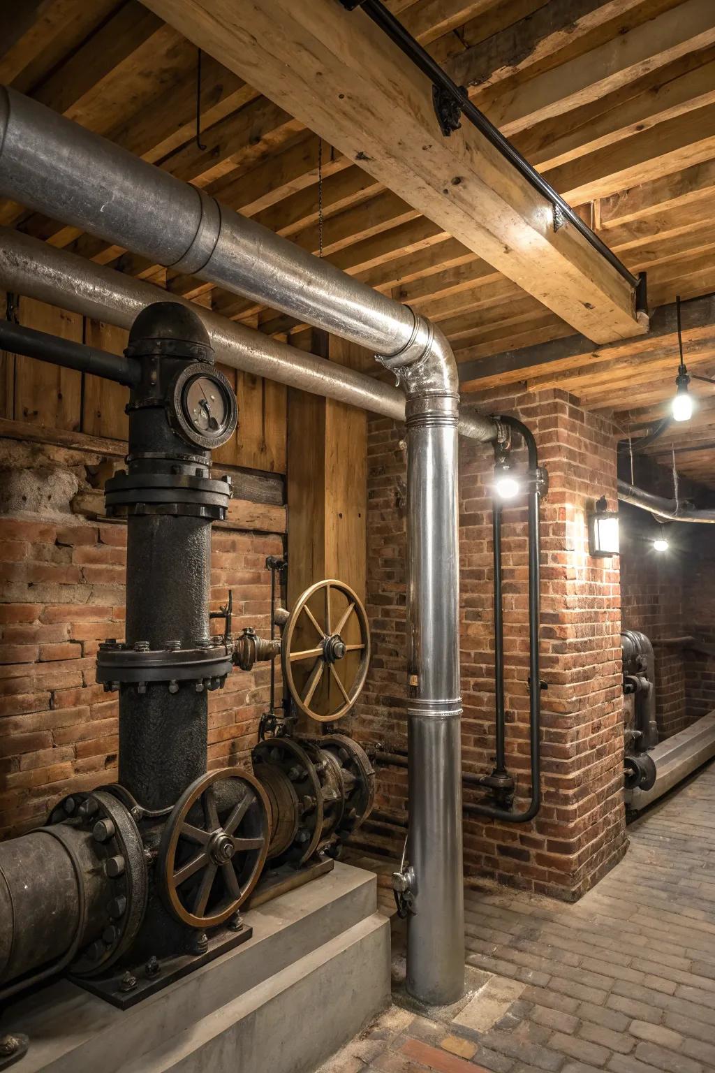 Industrial details, such as metallic conduits, inject a contemporary edge.