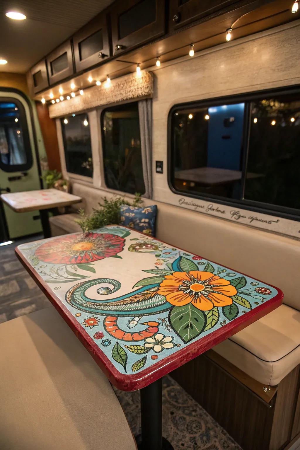 An artistic table transforms your RV into a moving art gallery.