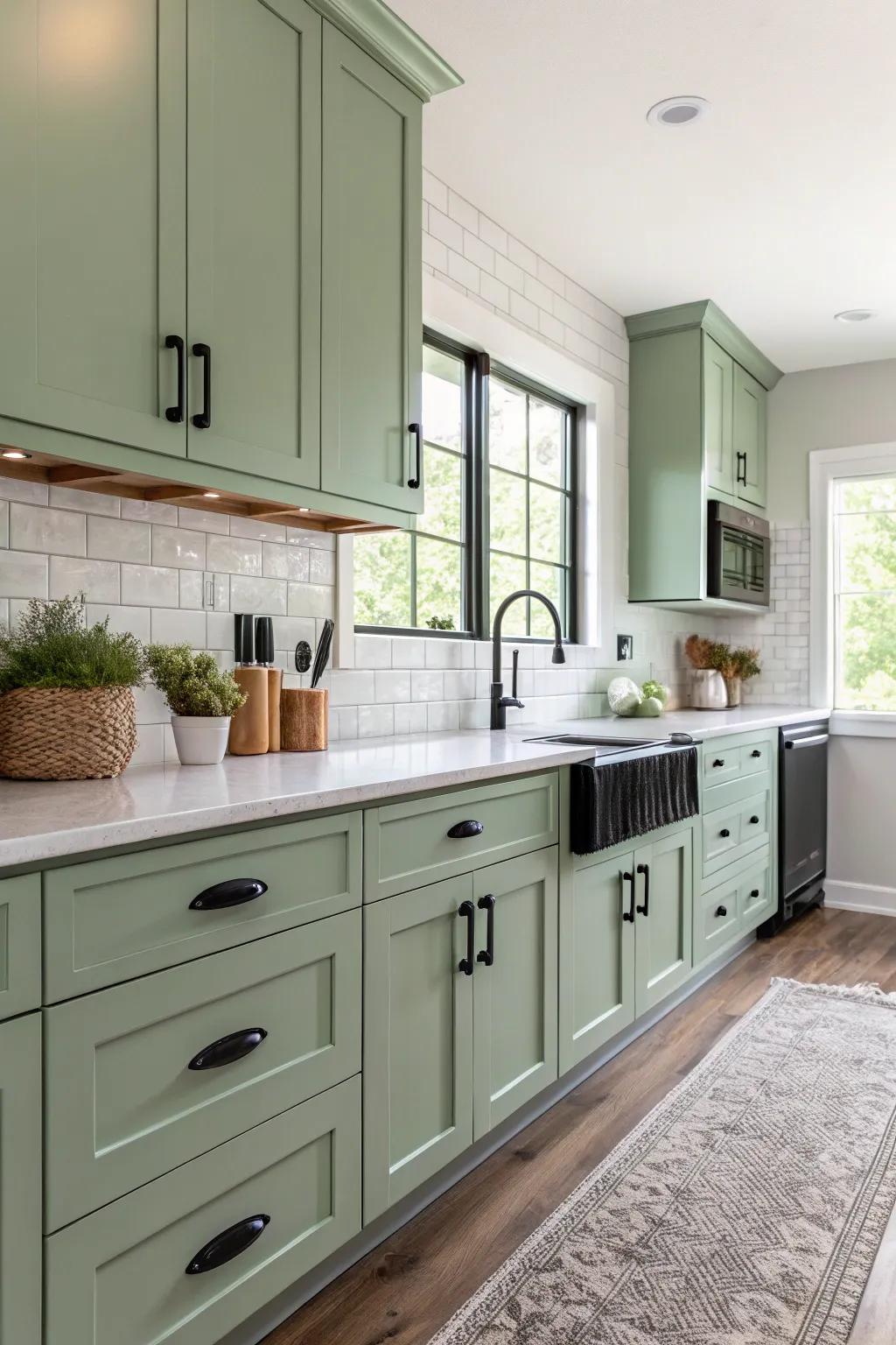 Black accents create a bold contrast with green tea.