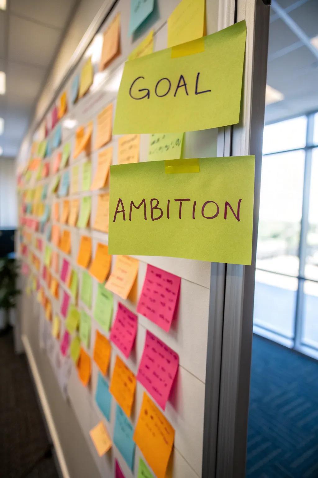 A motivational goals board showcasing employee ambitions for the month.