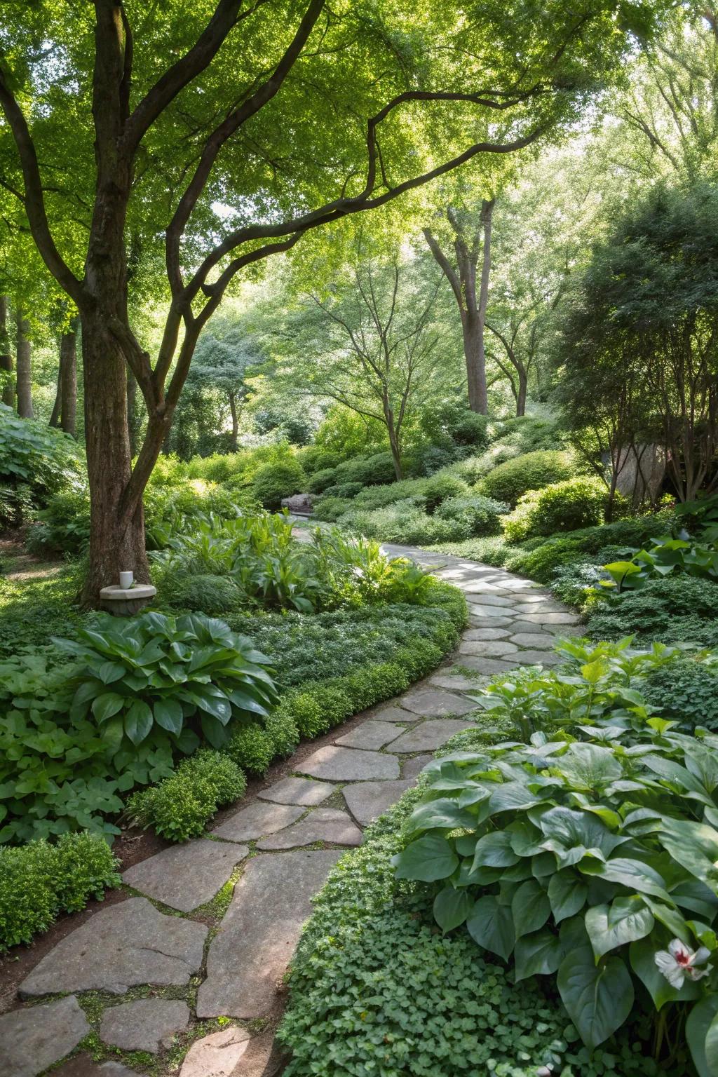 Groundcovers fashioning a tempered border within the garden.