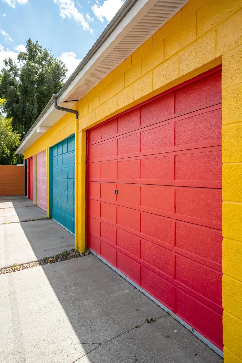 A garage wall painted in a vibrant, energizing color.