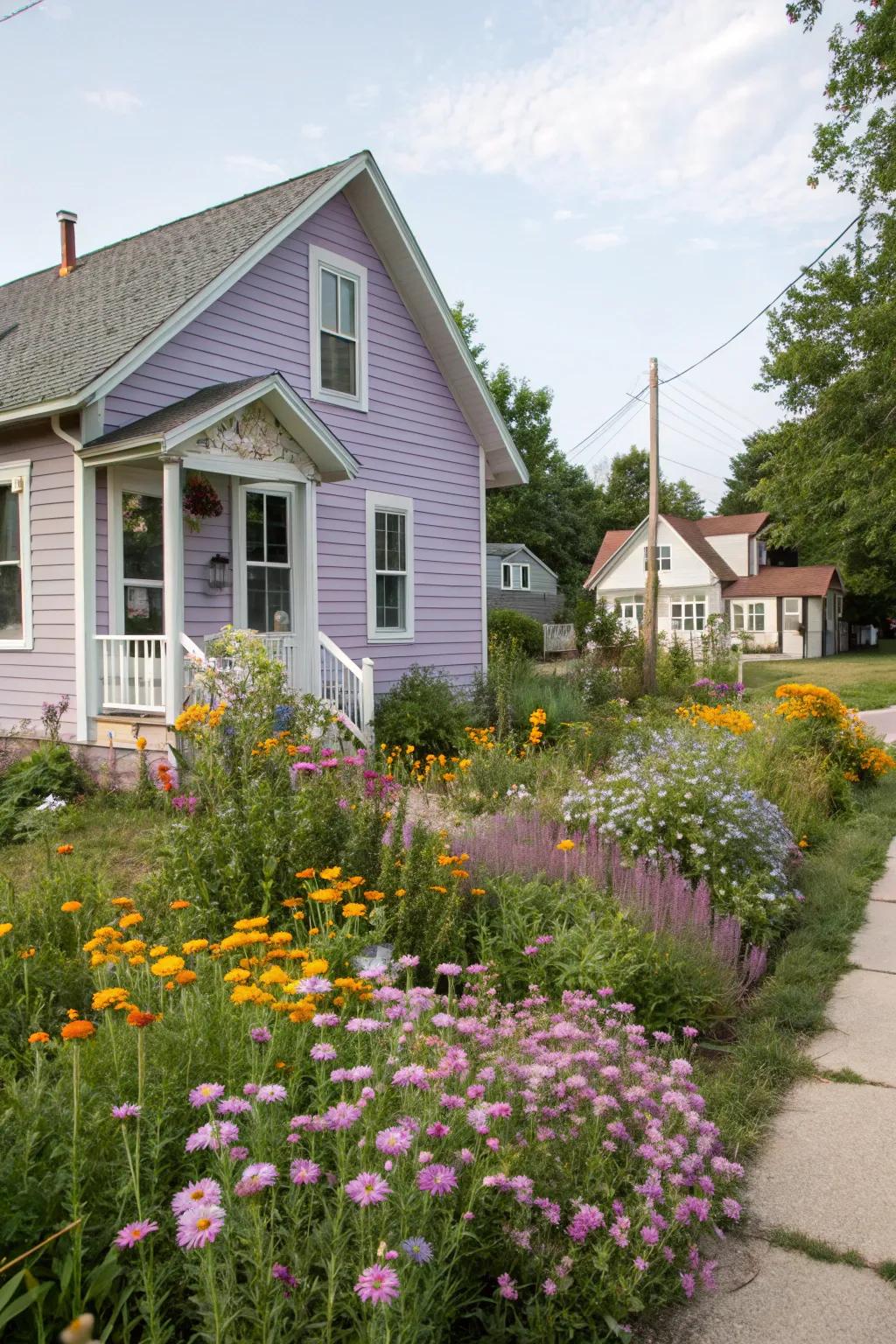 Delicate periwinkle outer walls for a dreamlike and whimsical dwelling.