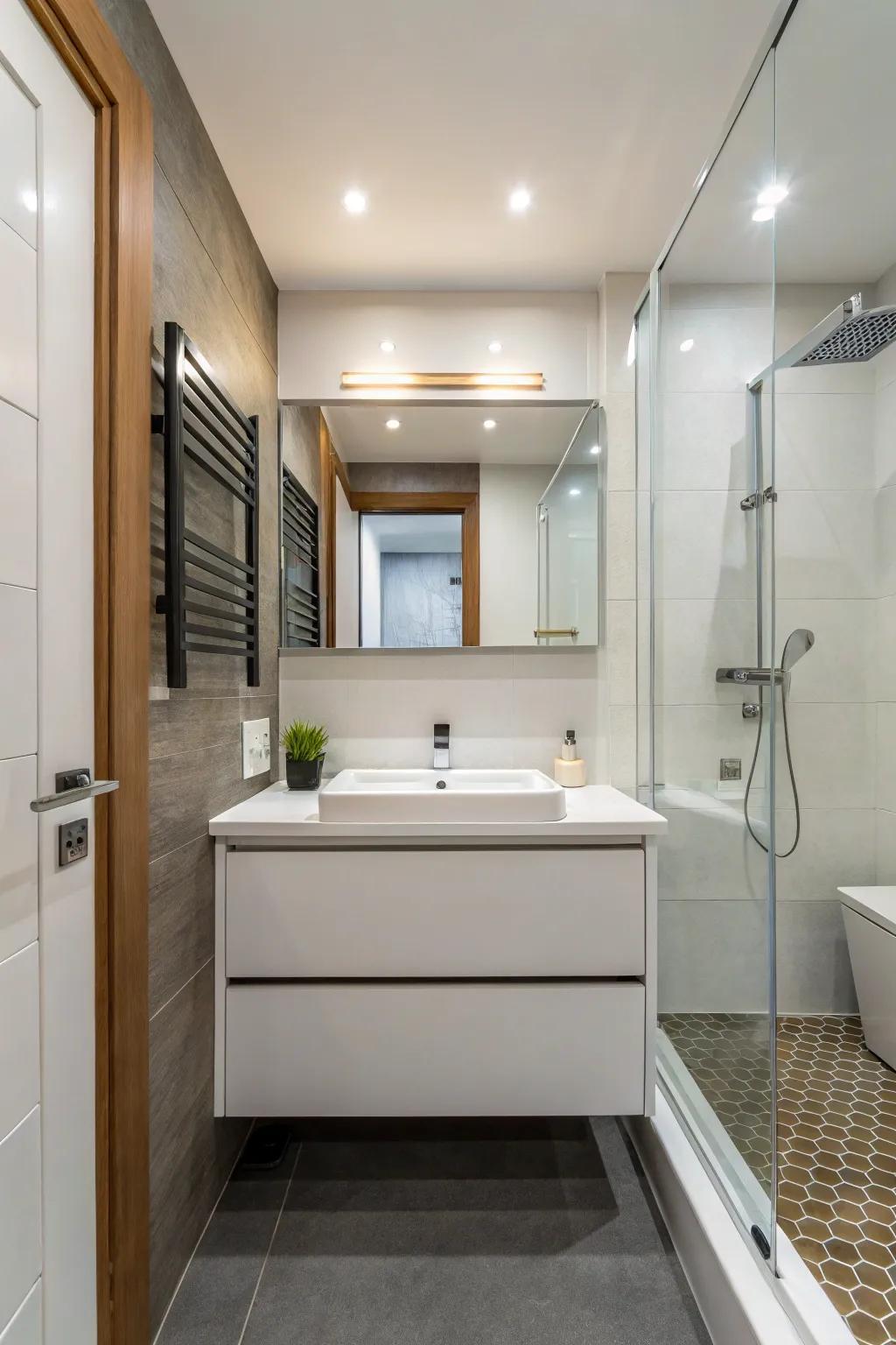 Floating sinks help bathrooms feel open and airy.