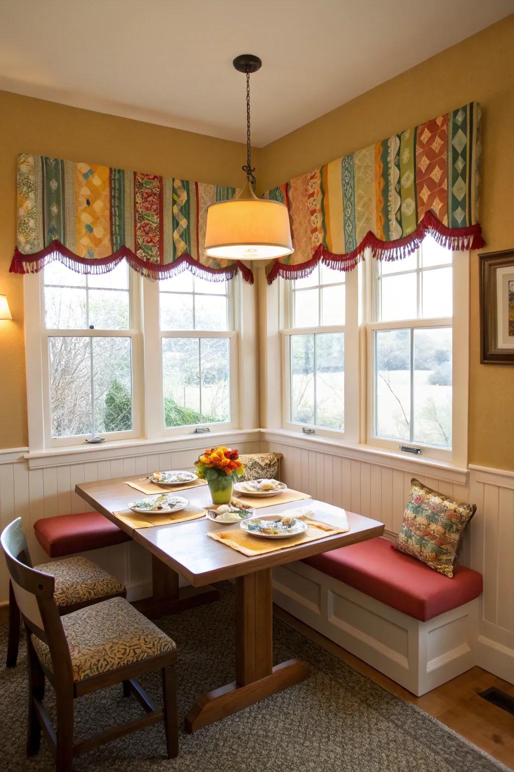 Colorful valances append a playful and stylish finish to the window.
