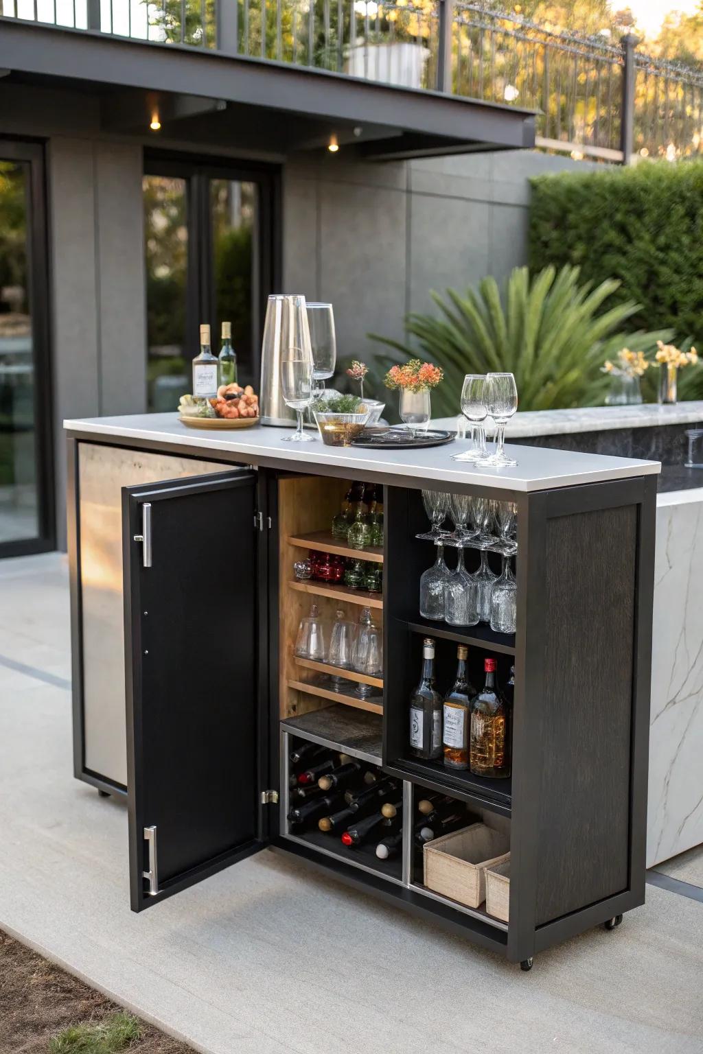 Hidden storage solutions for a tidy dry bar.