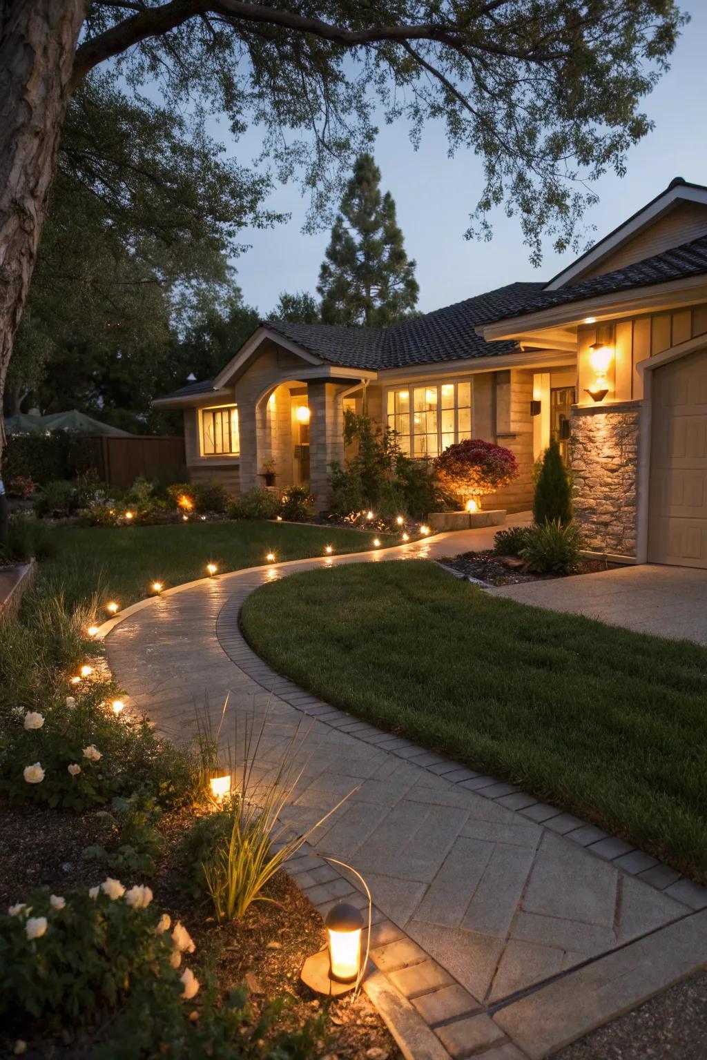 Illumination enhances security and ambiance in your front yard.