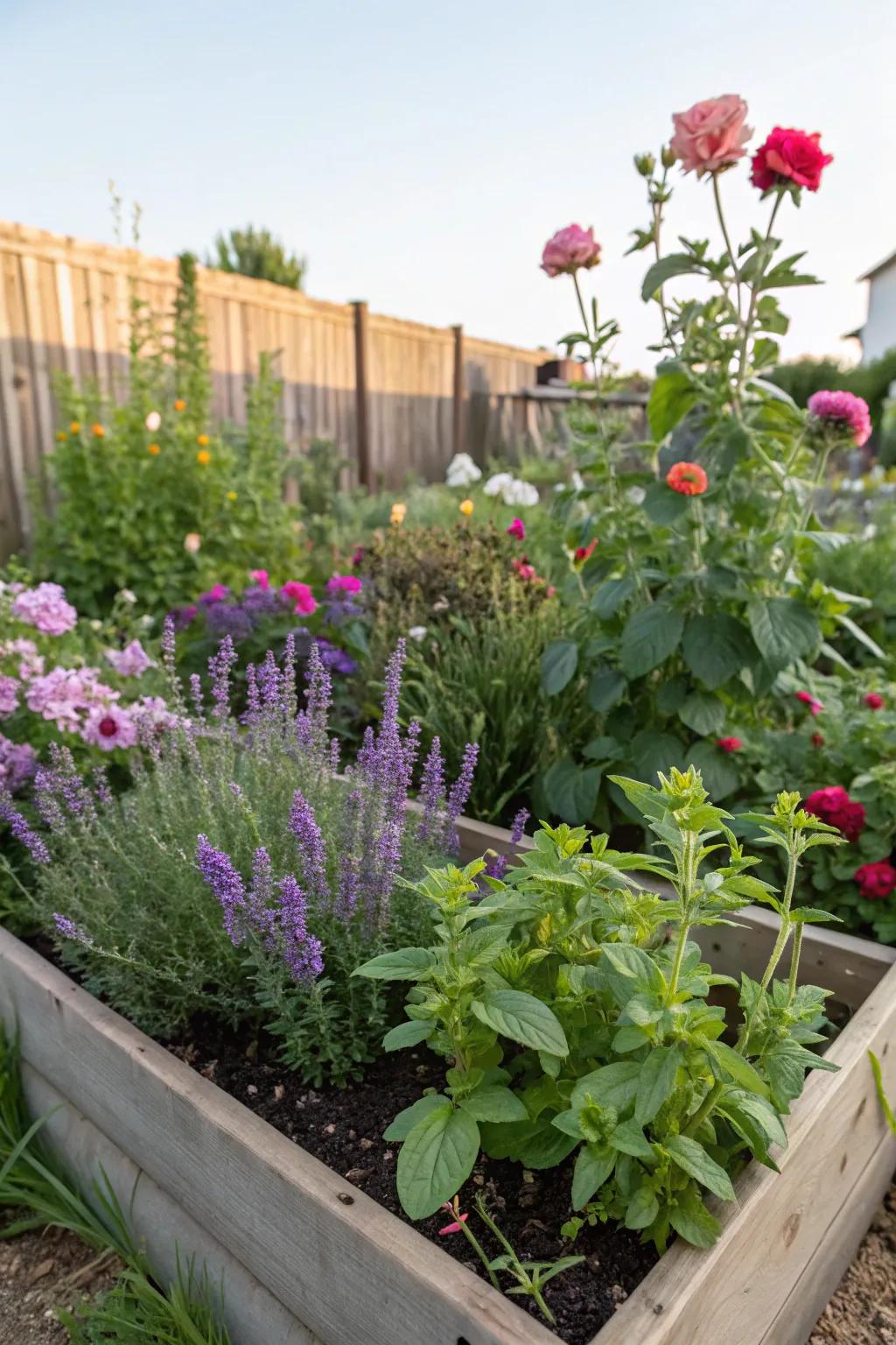 Edible flower beds blend beauty and utility in one charming space.
